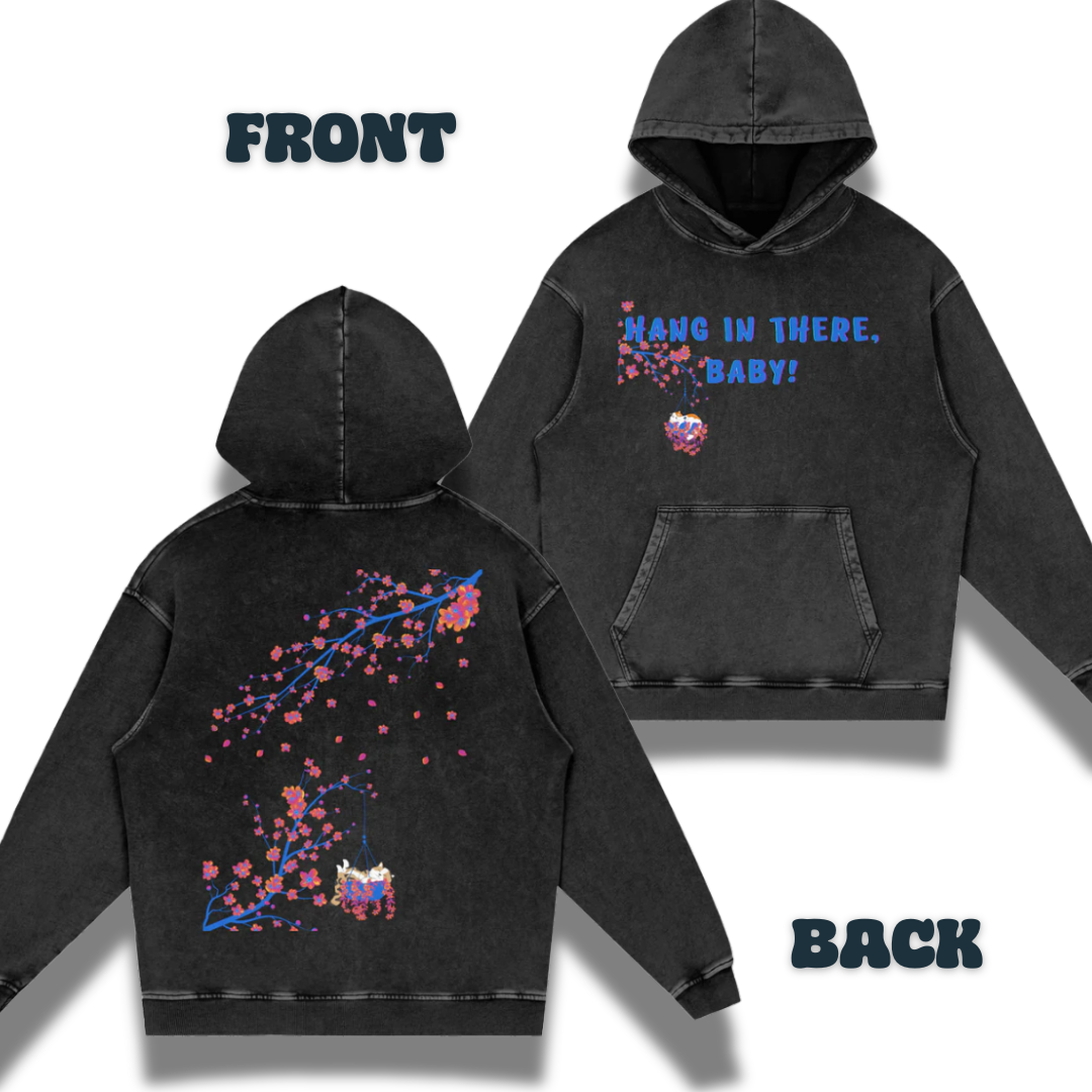Hang in There, Baby! (psychedelic cherry blossoms) | Acid Wash Oversize Hoodie