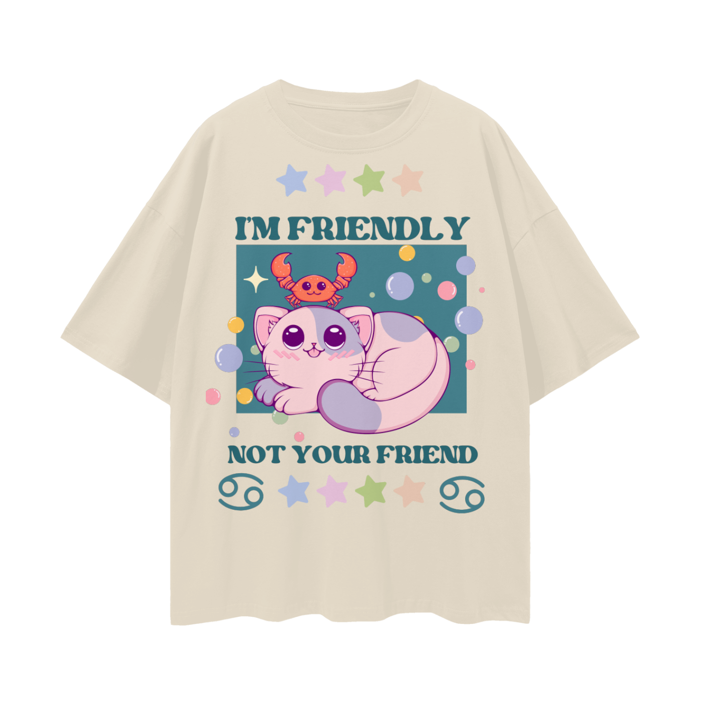 I'm Friendly, Not Your Friend - Cancer Zodiac Cat | Oversize Deep Drop Shoulder Tee