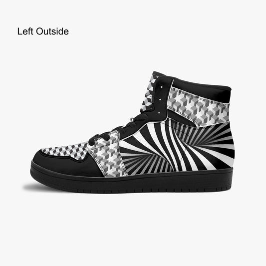 Black and White Scared Geometry   |    Takai High Top Leather Sneakers