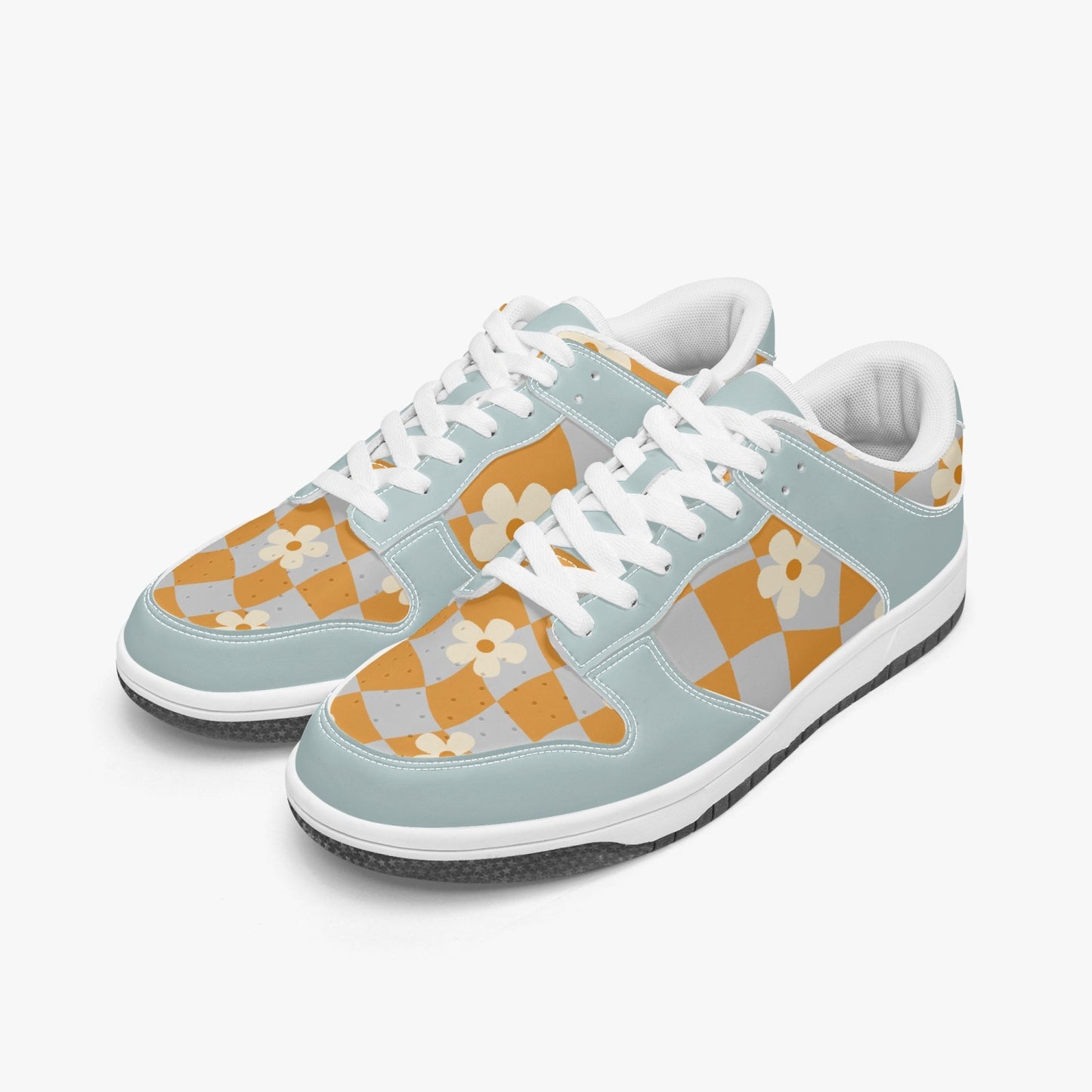 Wavy Checkers and Flowers   |   Kawa Low Top Leather Sneakers