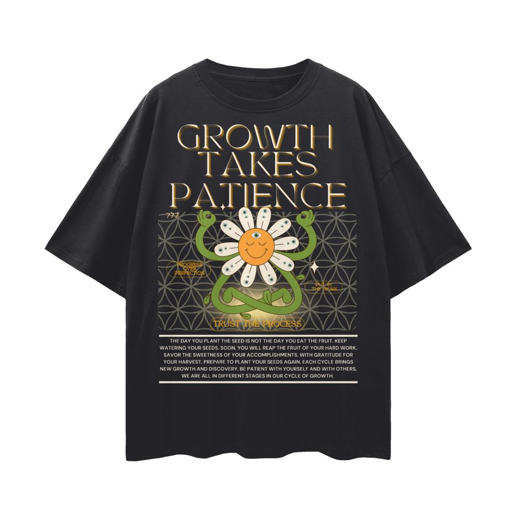 Growth Takes Patience  Retro Inspired Daisy Flower Character   |   Oversize Adult Deep Drop Shoulder Tee