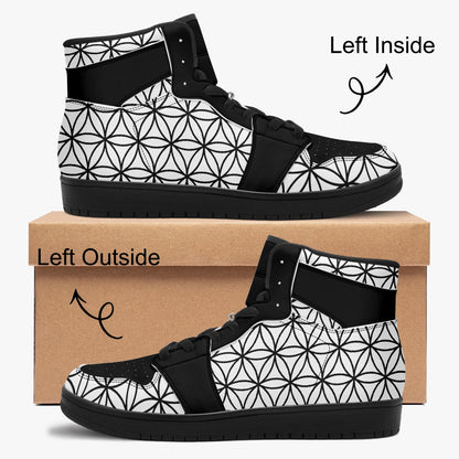 Black and White Flower of Life Sacred Geometry  |   Takai High Top Leather Sneakers