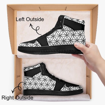 Black and White Flower of Life Sacred Geometry  |   Takai High Top Leather Sneakers