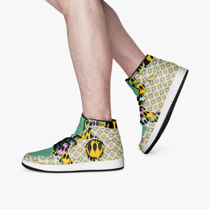 Psychedelic Melt Your Face Happy Face   |   Takai High-Top Leather Sneakers