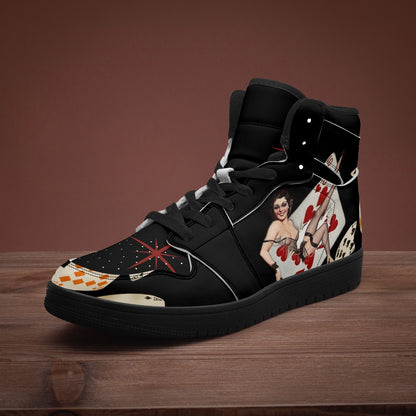 Retro Inspired Playing Card Pin Up Girl   |   Takai High Top Leather Sneakers