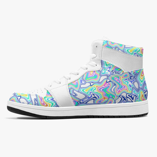 Groovy Rainbow Liquid Lines |   Takai High-Top Leather Sneakers