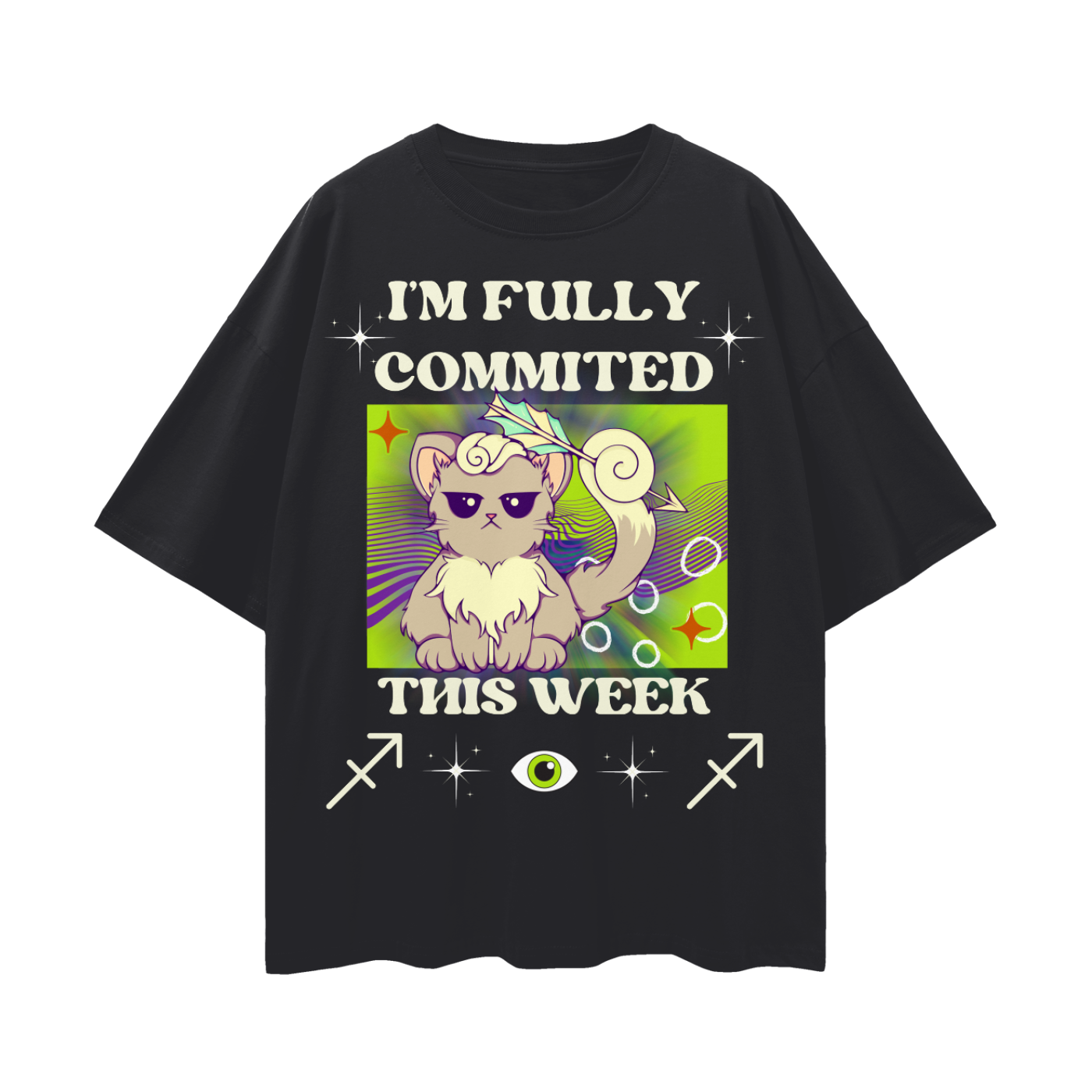 I'm Fully Committed This Week - Sagittarius Zodiac Cat   |   Oversize Deep Drop Shoulder Tee