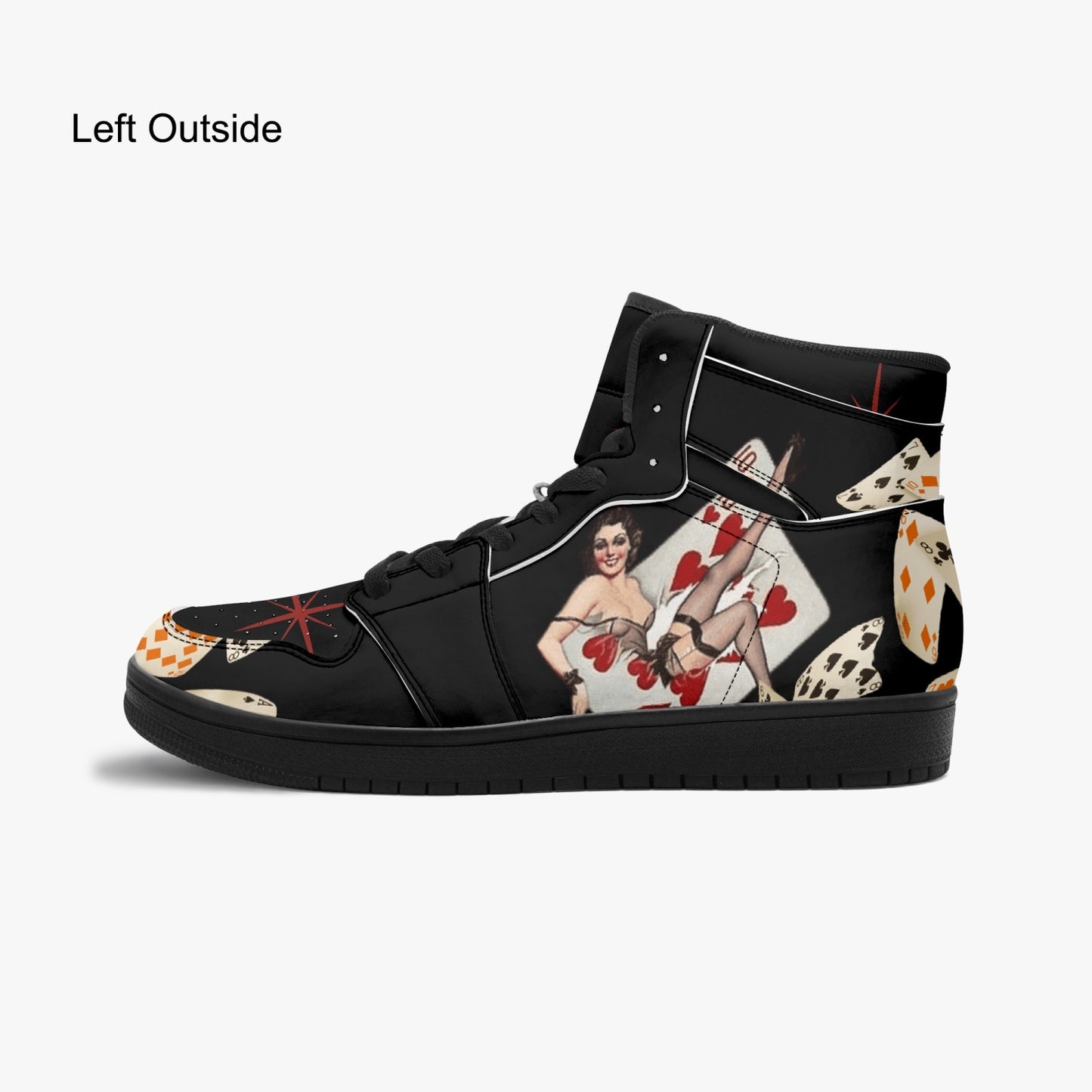 Retro Inspired Playing Card Pin Up Girl   |   Takai High Top Leather Sneakers