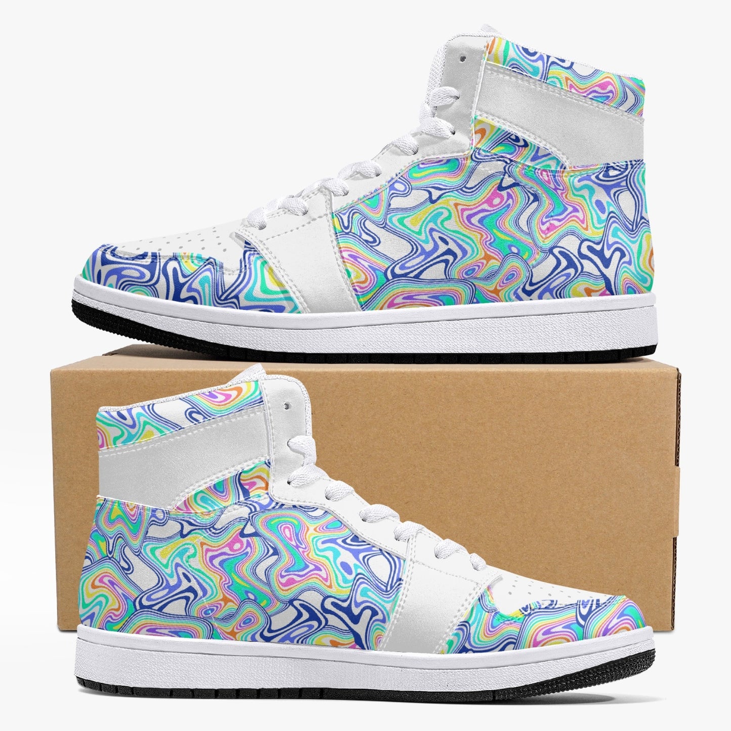 Groovy Rainbow Liquid Lines |   Takai High-Top Leather Sneakers