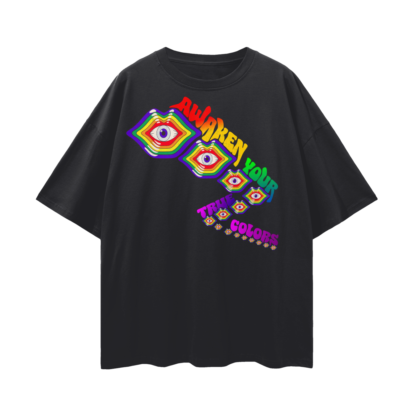 Awaken Your True Colors Psychedelic Rainbow RGB light art   |   Oversize Adult Deep Drop Shoulder Tee