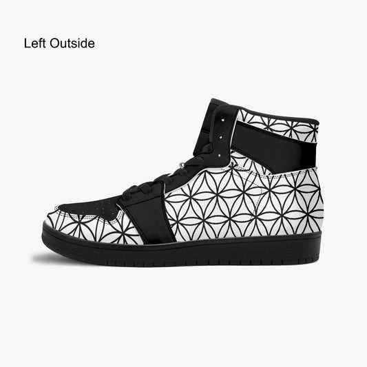 Black and White Flower of Life Sacred Geometry  |   Takai High Top Leather Sneakers