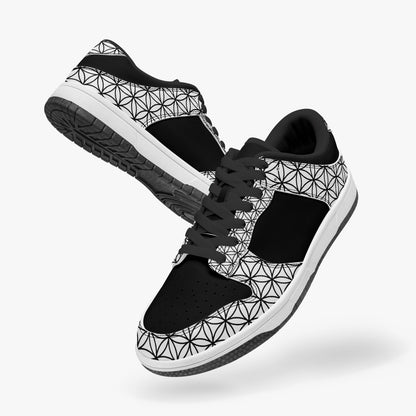 Black and White Flower of Life Sacred Geometry  |    Kawa Low-Top Leather Sneakers