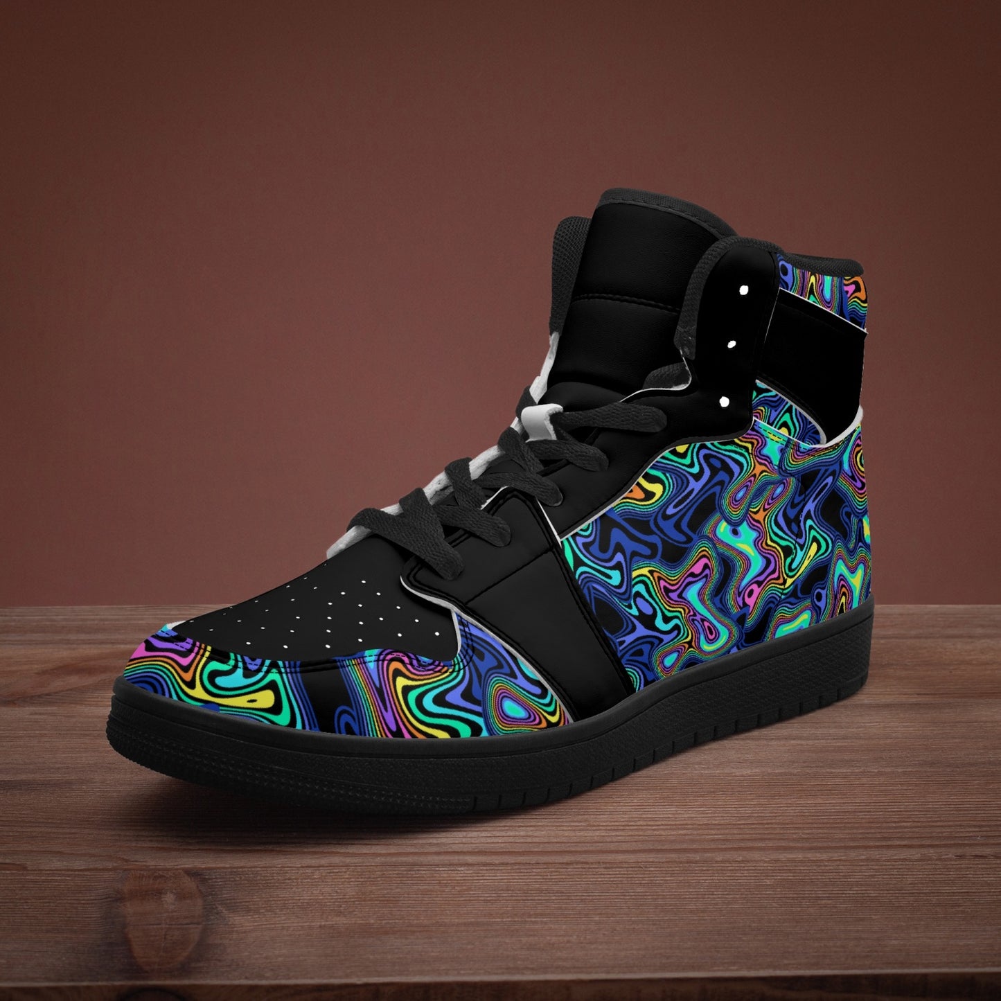 Groovy Liquid Lines - Black   |   Takai High Top Leather Sneakers