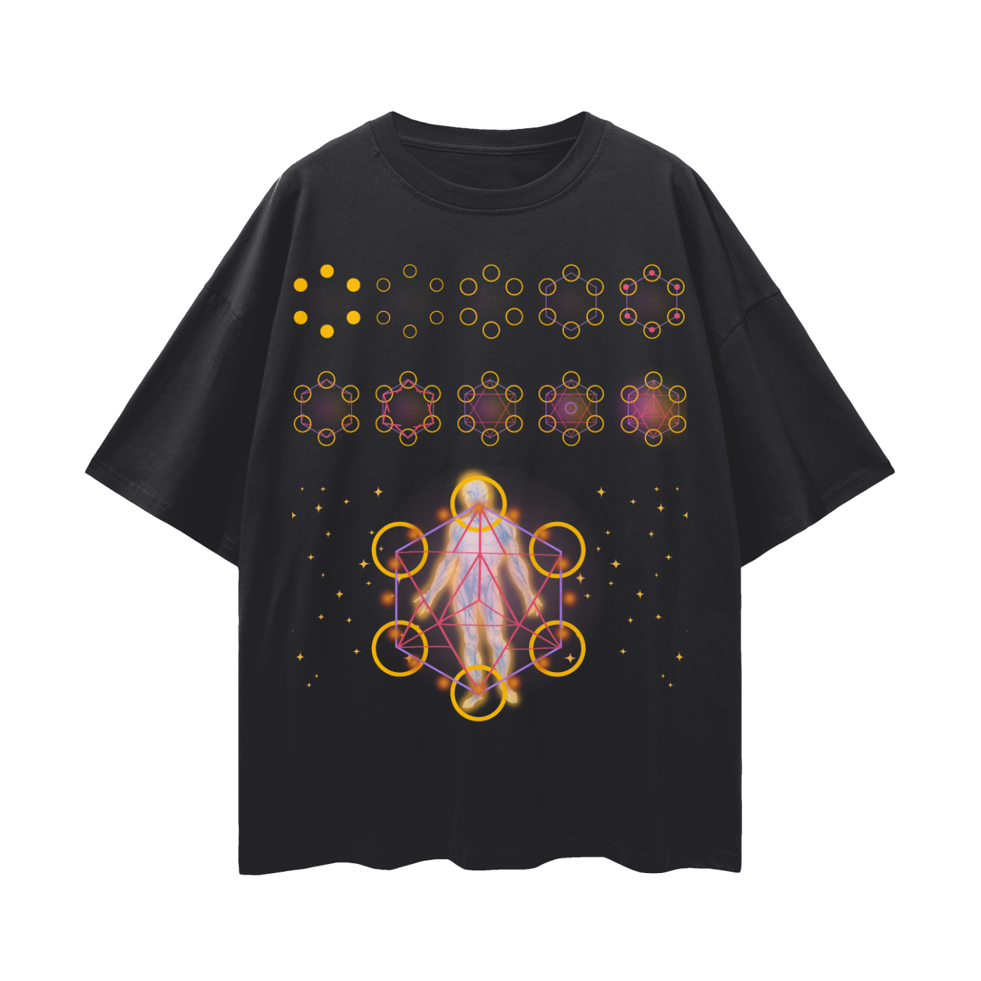 The Blueprint of Creation and Interconnection - Metatron's Cube   |   Oversize Adult Deep Drop Shoulder Tee