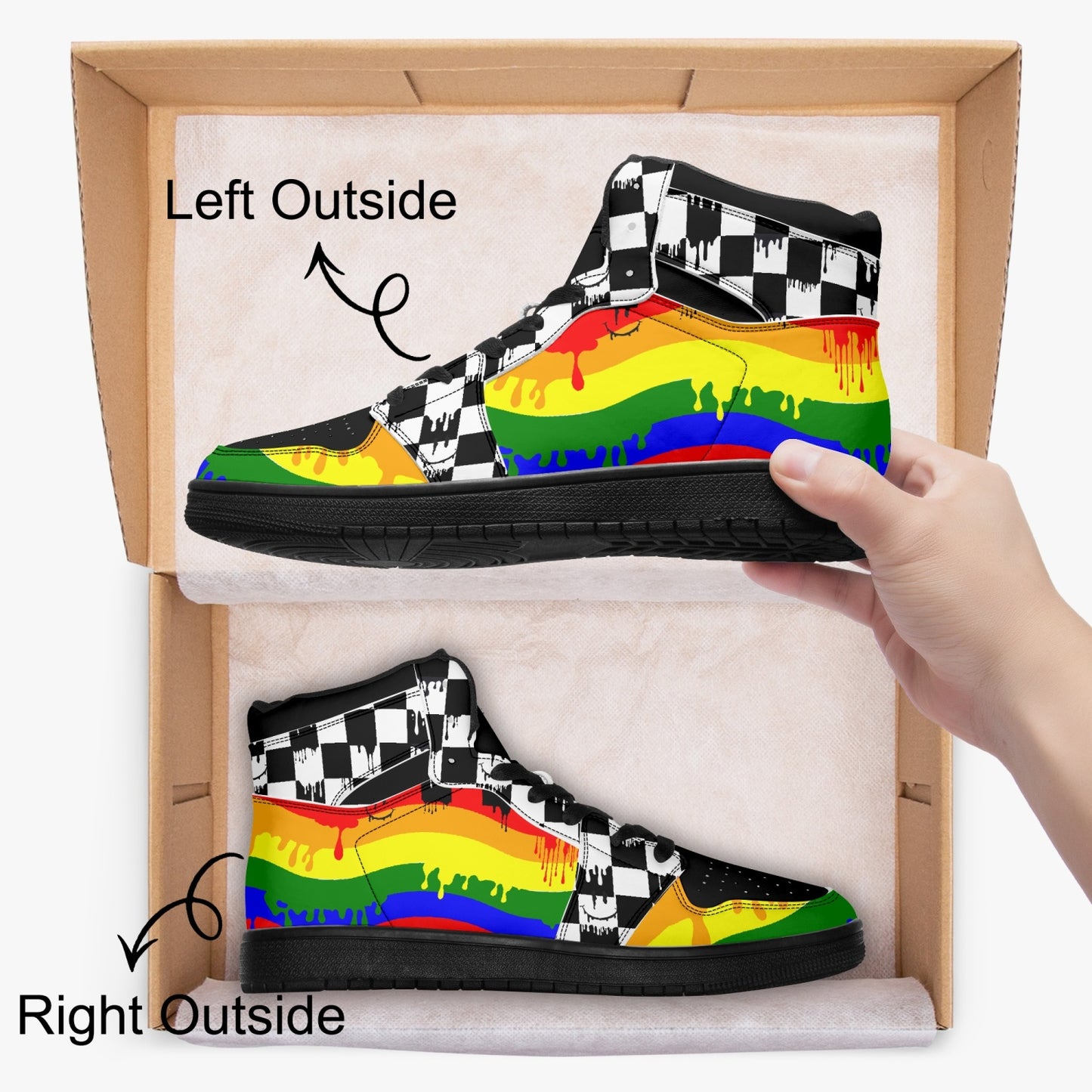 Psychedelic Melting Checkers and Rainbow Graffiti    |   Takai High Top Sneakers