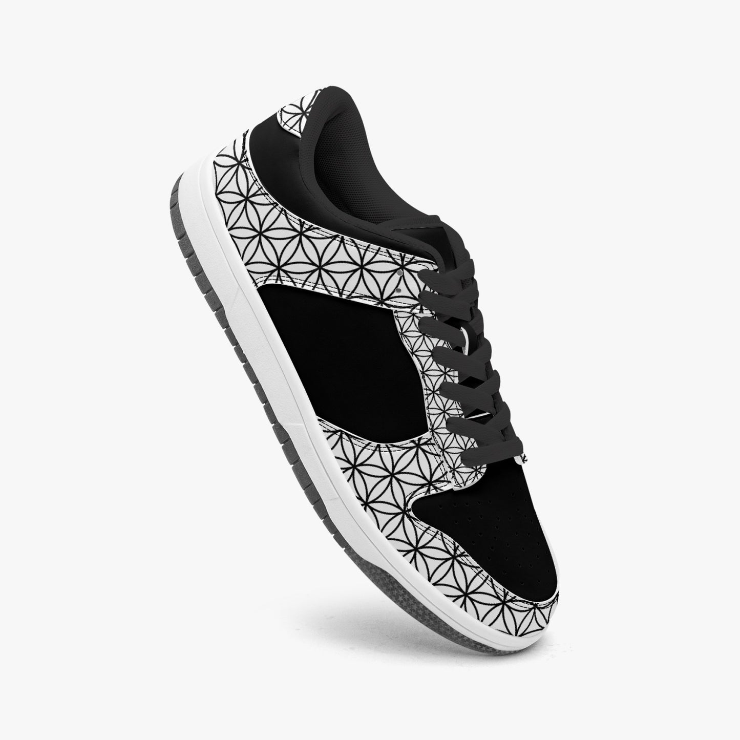 Black and White Flower of Life Sacred Geometry  |    Kawa Low-Top Leather Sneakers