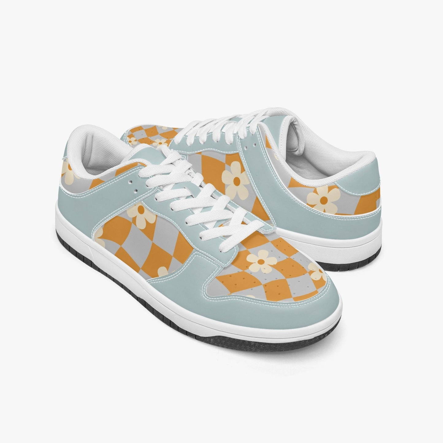 Wavy Checkers and Flowers   |   Kawa Low Top Leather Sneakers