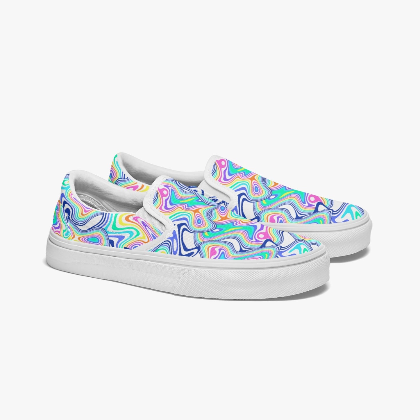 Groovy Liquid Lines - White   |   Slip-On Canvas Shoes