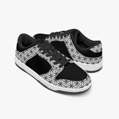 Black and White Flower of Life Sacred Geometry  |    Kawa Low-Top Leather Sneakers