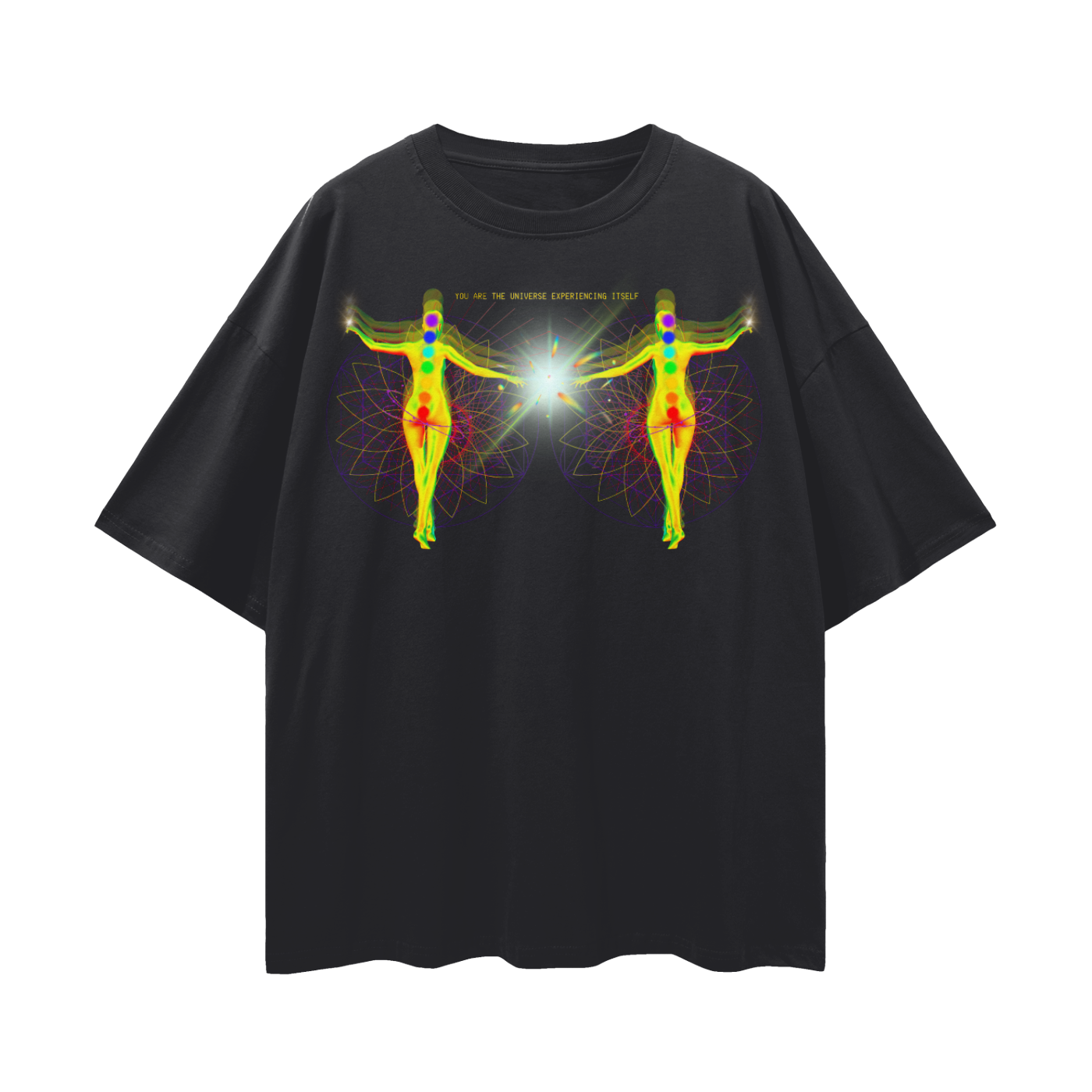 You Are the Universe Experiencing Itself Psychedelic Sacred Geometry   |   Oversize Adult Deep Drop Shoulder Tee