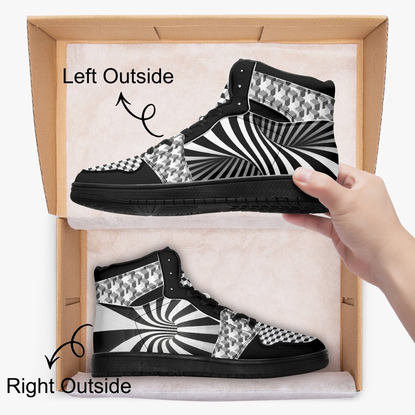 Black and White Scared Geometry   |    Takai High Top Leather Sneakers