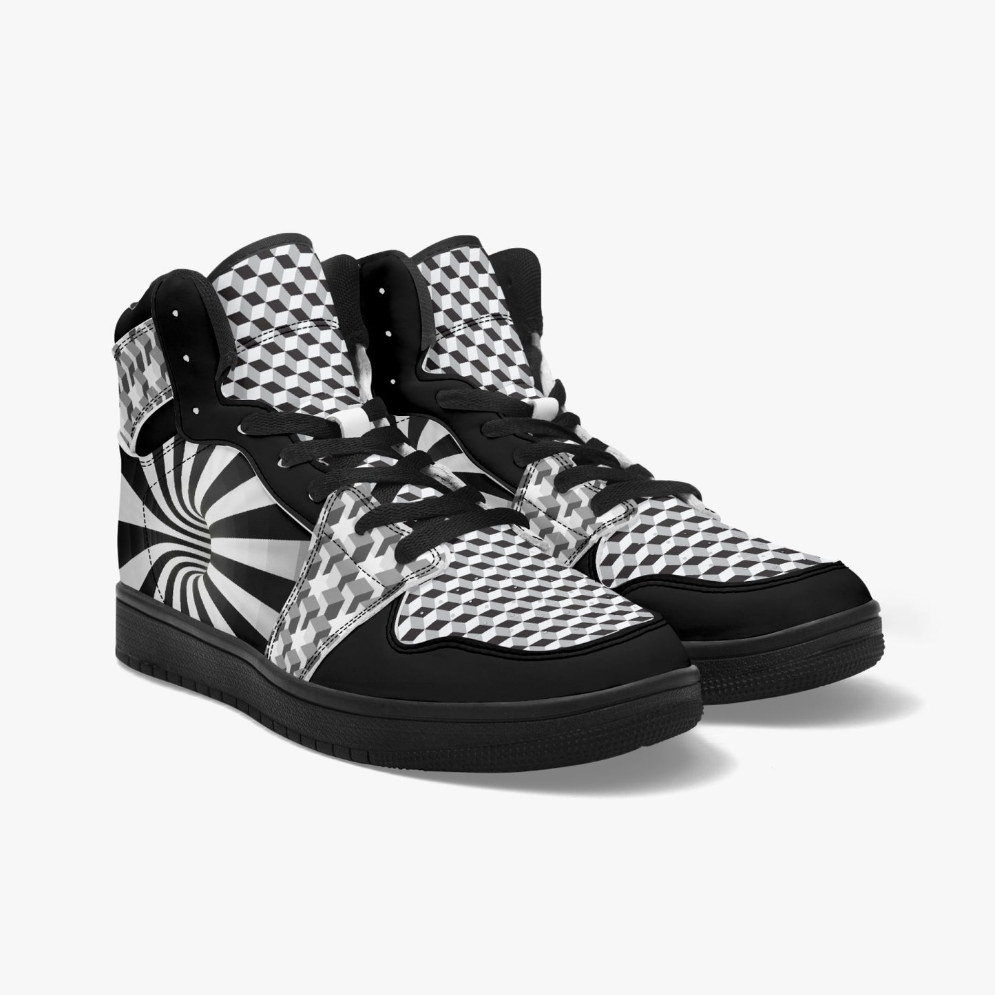 Black and White Scared Geometry   |    Takai High Top Leather Sneakers