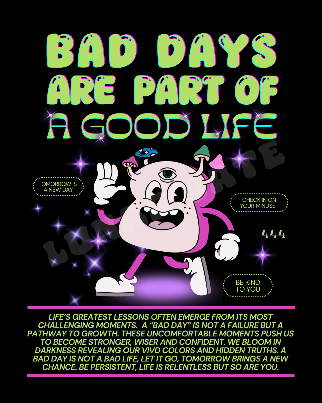 Bad Days Are a Part of a Good Life Retro Inspired Psychedelic Bread Character   |   Oversize Adult Deep Drop Shoulder Tee