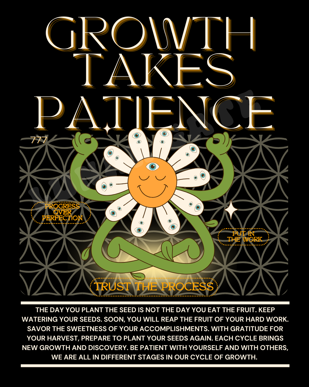 Growth Takes Patience  Retro Inspired Daisy Flower Character   |   Oversize Adult Deep Drop Shoulder Tee
