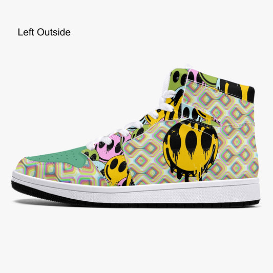 Psychedelic Melt Your Face Happy Face   |   Takai High-Top Leather Sneakers