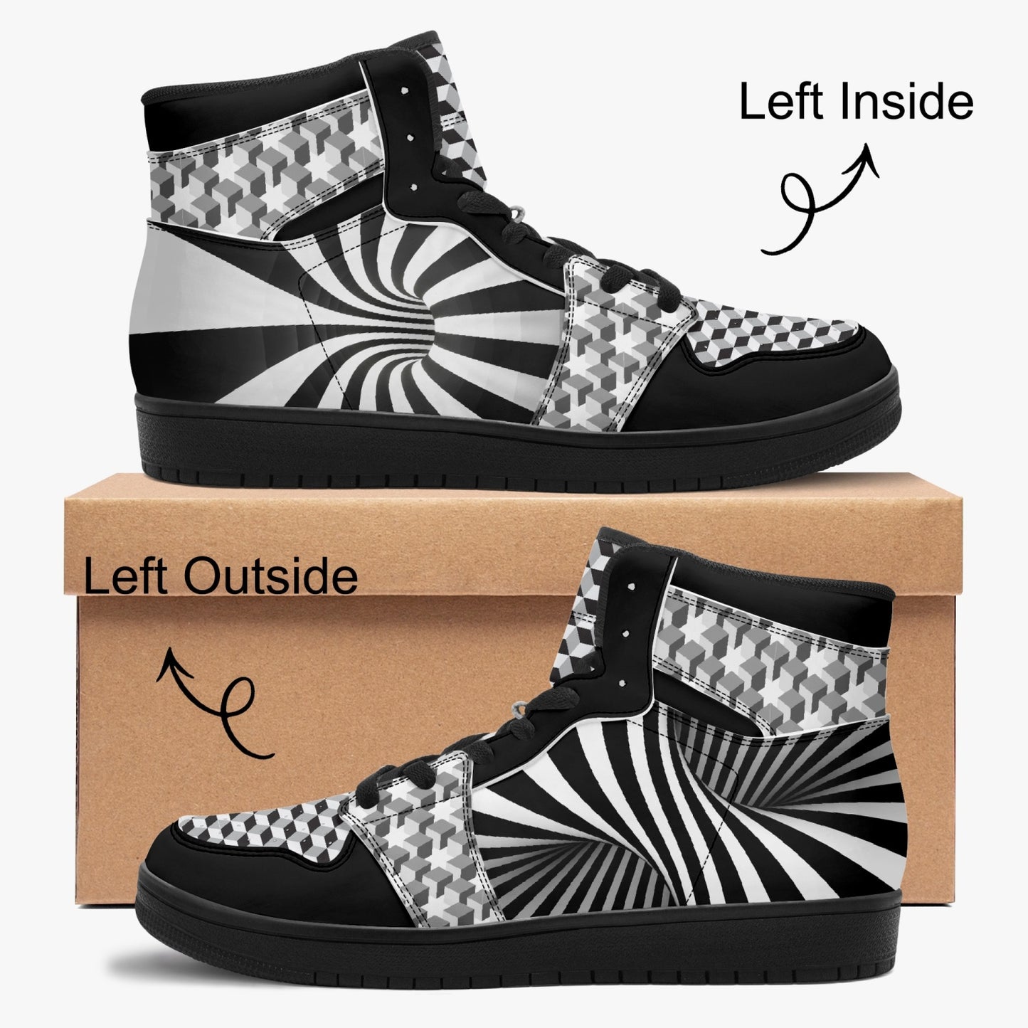 Black and White Scared Geometry   |    Takai High Top Leather Sneakers