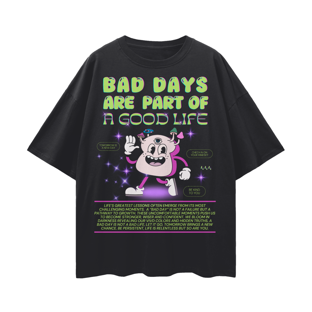 Bad Days Are a Part of a Good Life Retro Inspired Psychedelic Bread Character   |   Oversize Adult Deep Drop Shoulder Tee