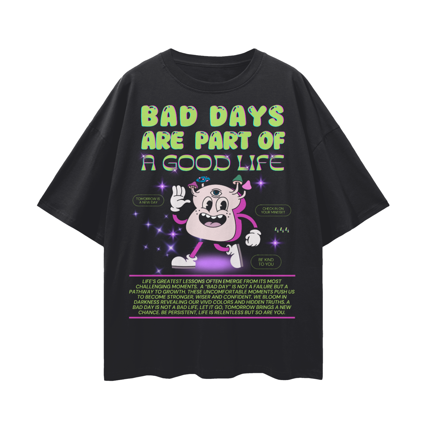Bad Days Are a Part of a Good Life Retro Inspired Psychedelic Bread Character   |   Oversize Adult Deep Drop Shoulder Tee