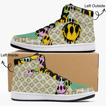 Psychedelic Melt Your Face Happy Face   |   Takai High-Top Leather Sneakers