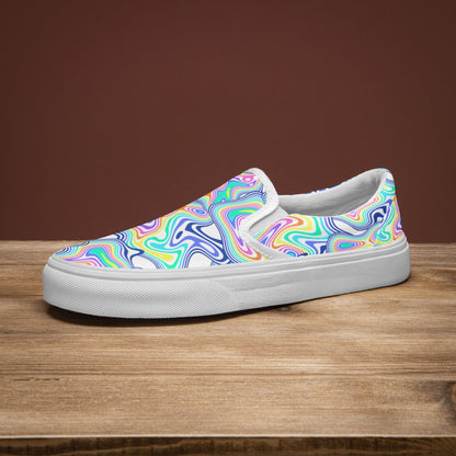 Groovy Liquid Lines - White   |   Slip-On Canvas Shoes