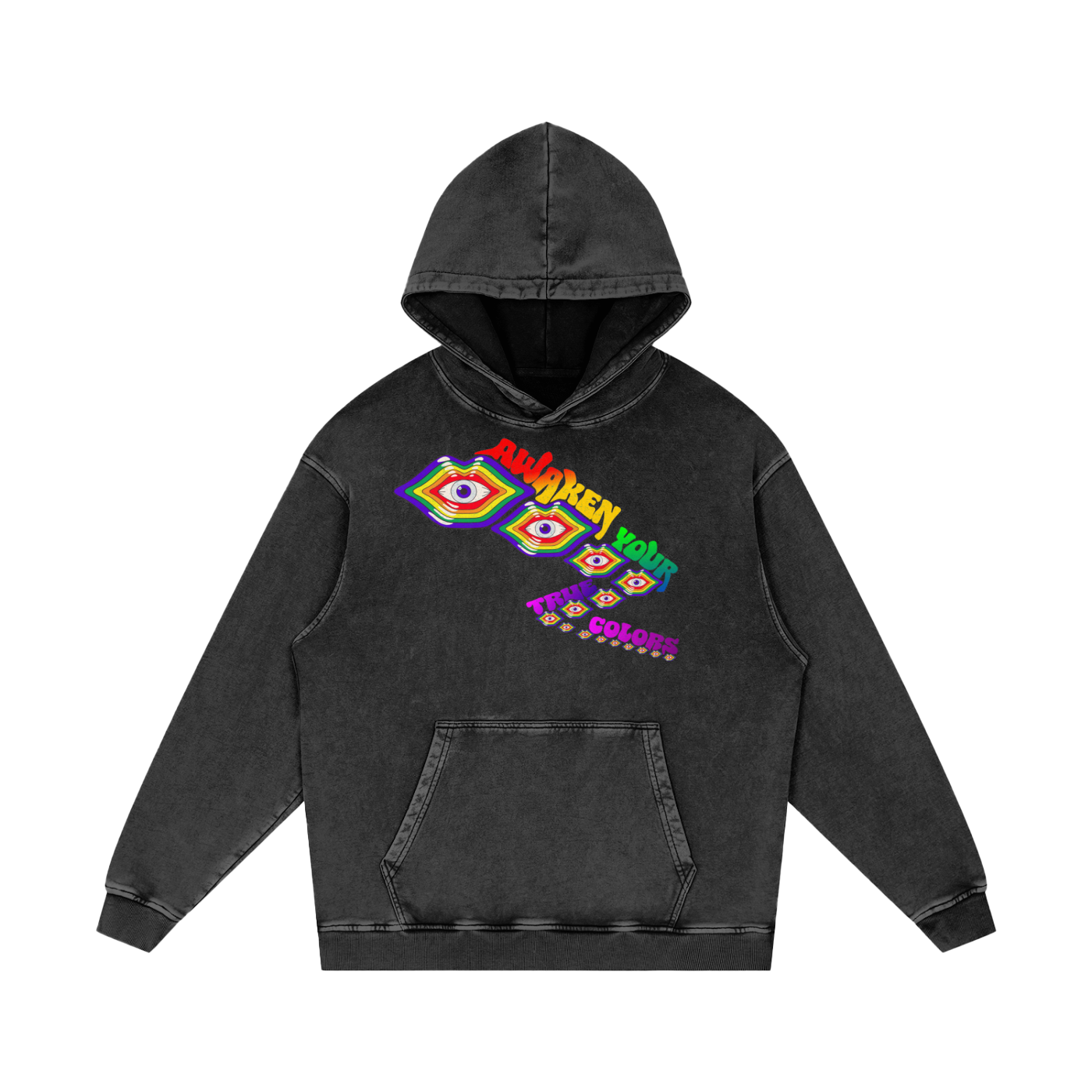 Awaken Your True Colors Psychedelic Rainbow RGB light art   |   Acid Wash Adult Oversize Hoodie
