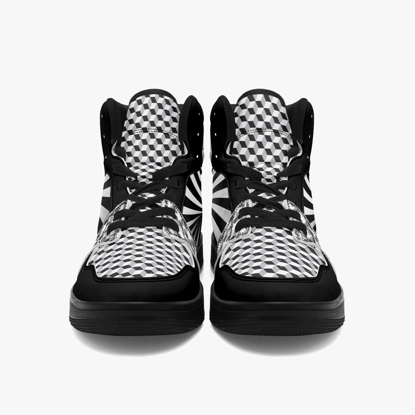 Black and White Scared Geometry   |    Takai High Top Leather Sneakers