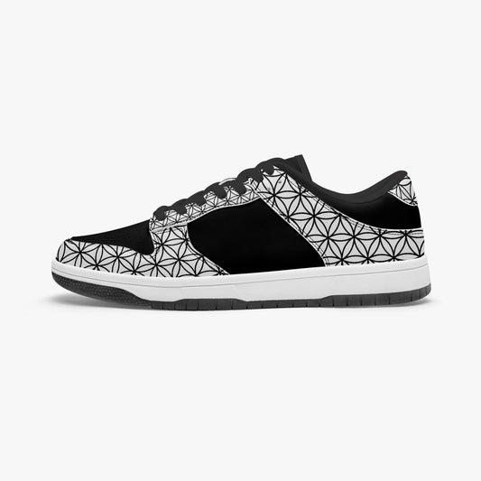 Black and White Flower of Life Sacred Geometry  |    Kawa Low-Top Leather Sneakers