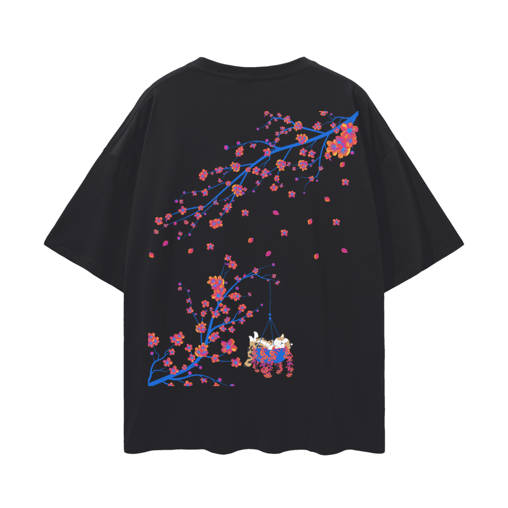 Hang in There, Baby! (Psychedelic Cherry Blossoms)   |   Oversize Deep Drop Shoulder Tee