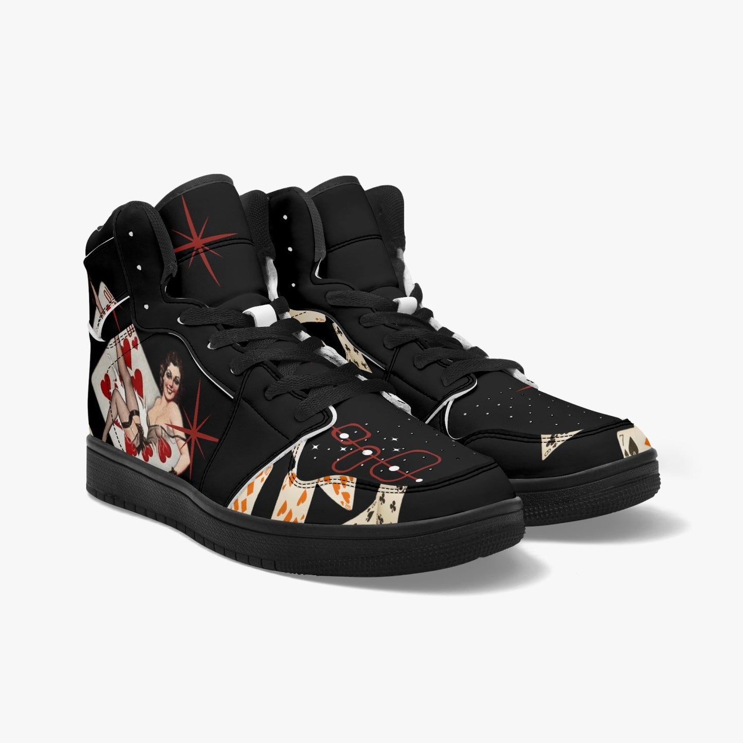 Retro Inspired Playing Card Pin Up Girl   |   Takai High Top Leather Sneakers