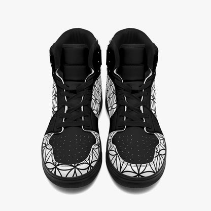 Black and White Flower of Life Sacred Geometry  |   Takai High Top Leather Sneakers