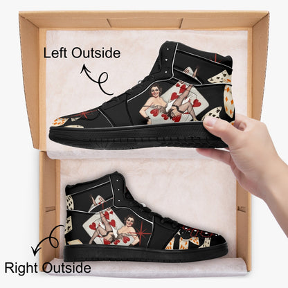 Retro Inspired Playing Card Pin Up Girl   |   Takai High Top Leather Sneakers