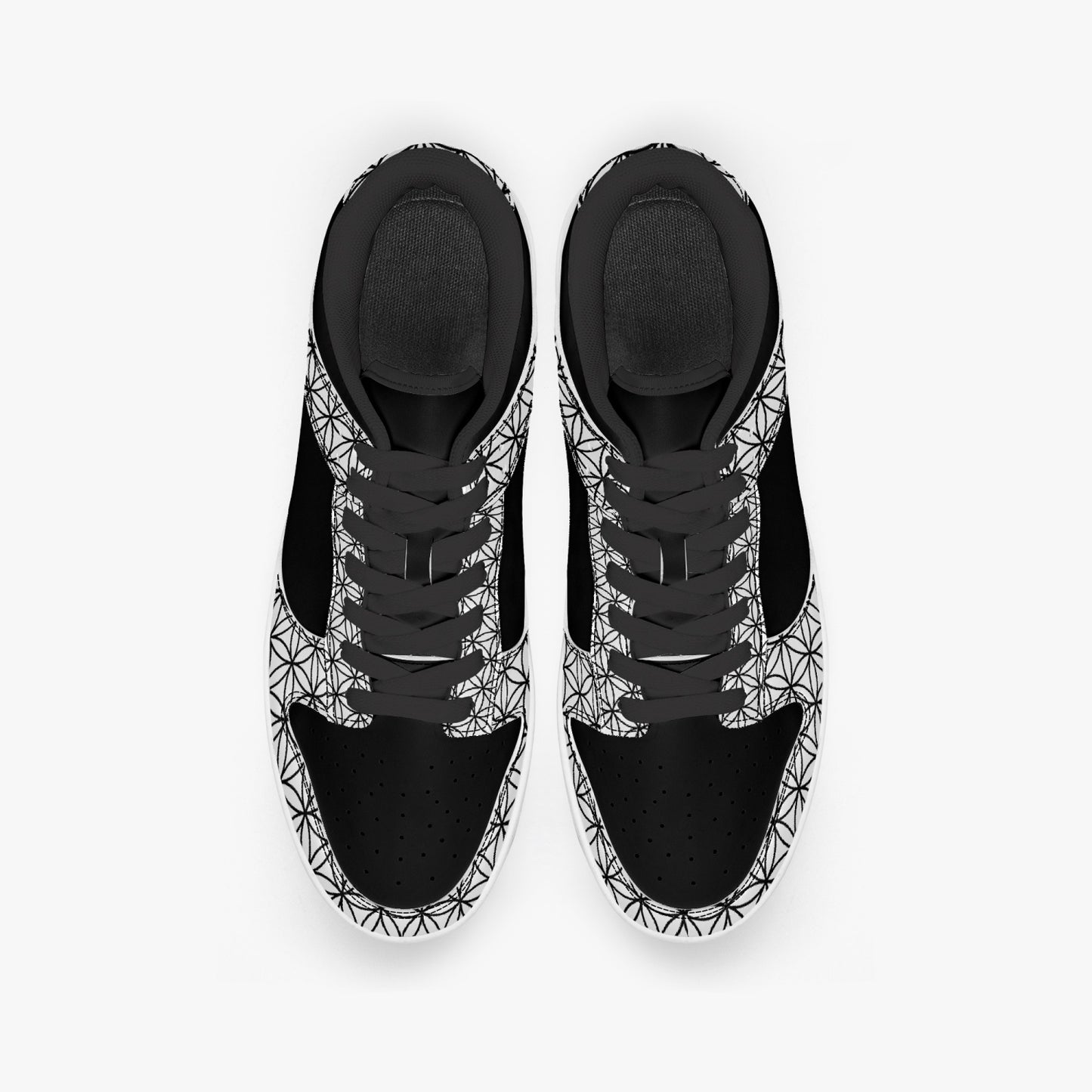 Black and White Flower of Life Sacred Geometry  |    Kawa Low-Top Leather Sneakers