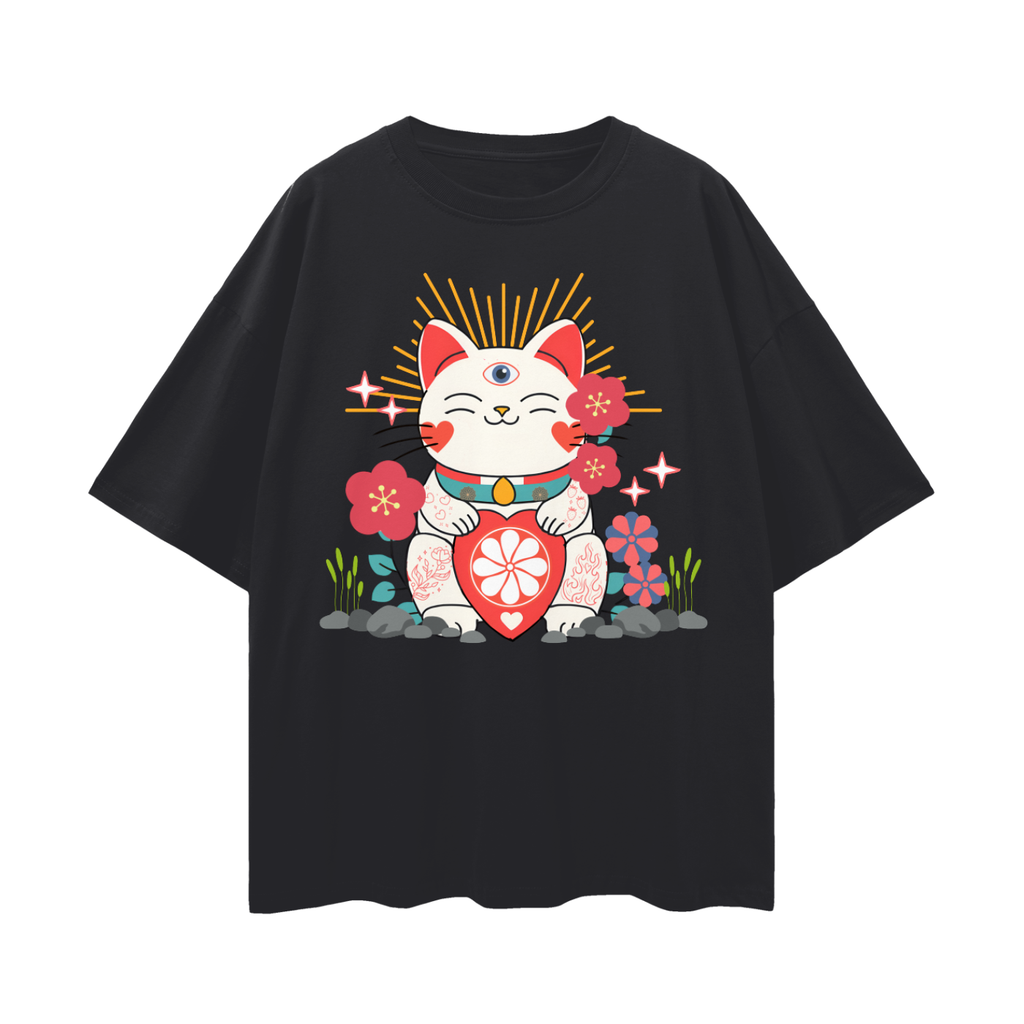 Lucky Third Eye Cat   |   Oversize Deep Drop Shoulder Tee