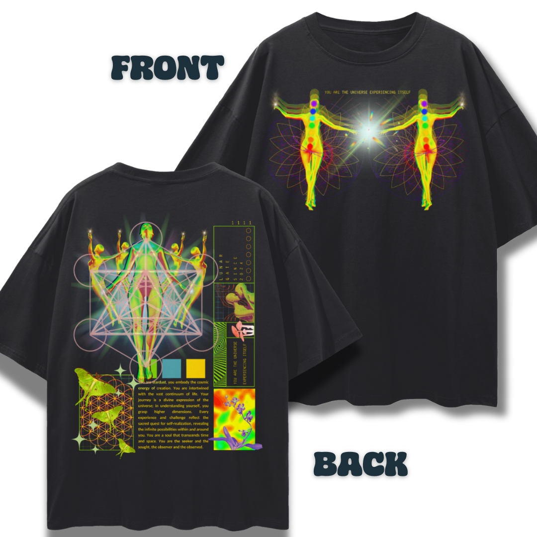 You Are the Universe Experiencing Itself Psychedelic Sacred Geometry   |   Oversize Adult Deep Drop Shoulder Tee