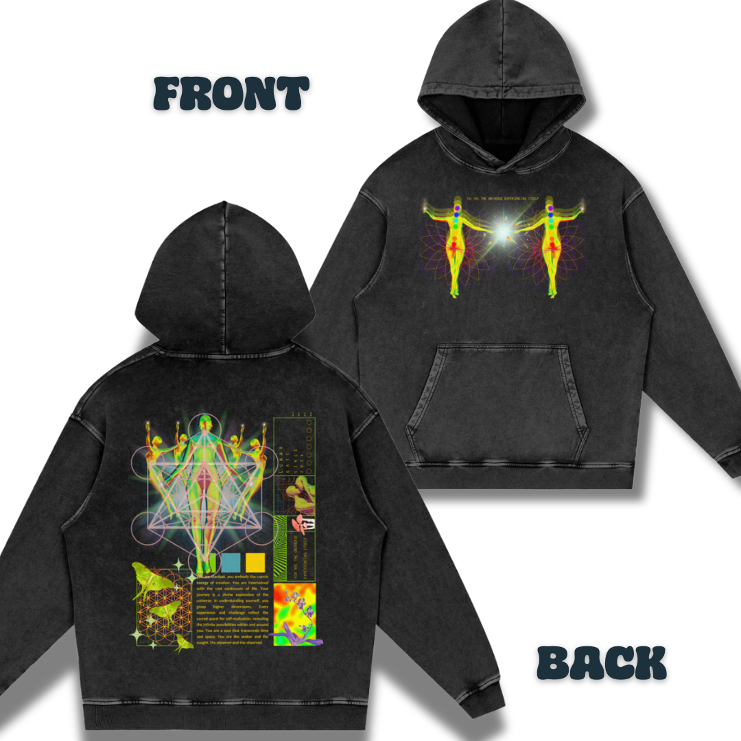 You Are the Universe Experiencing Itself Psychedelic Sacred Geometry   |  Acid Wash Adult Oversize Hoodie