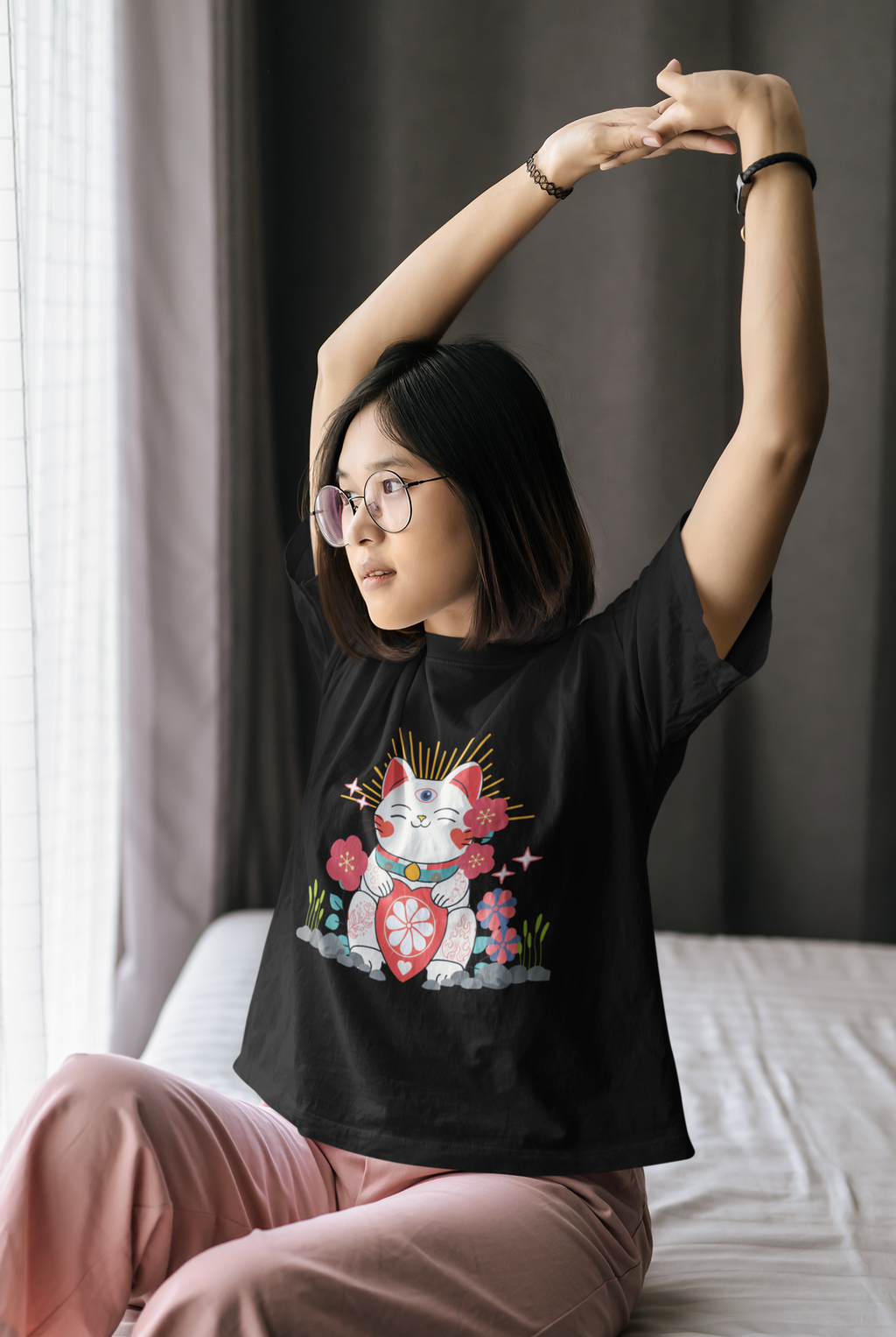 Lucky Third Eye Cat   |   Oversize Deep Drop Shoulder Tee